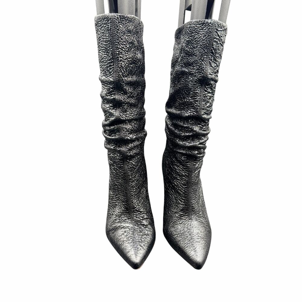IRO Elektro Metallic Black Leather Slouch Cone Heel Boots Size 36 us 6 - Picture 2 of 15